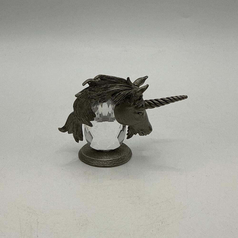 Beautiful Vintage Pewter Unicorn Head With Large Crystal *
